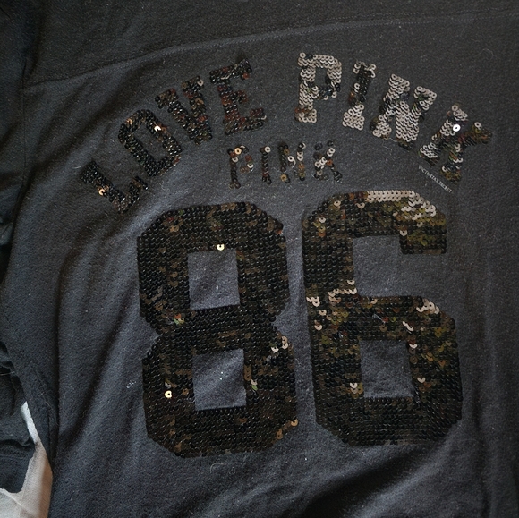 Pink Victoria's Secret sequin bling black xsmall shirt (love pink 86) - Picture 2 of 3